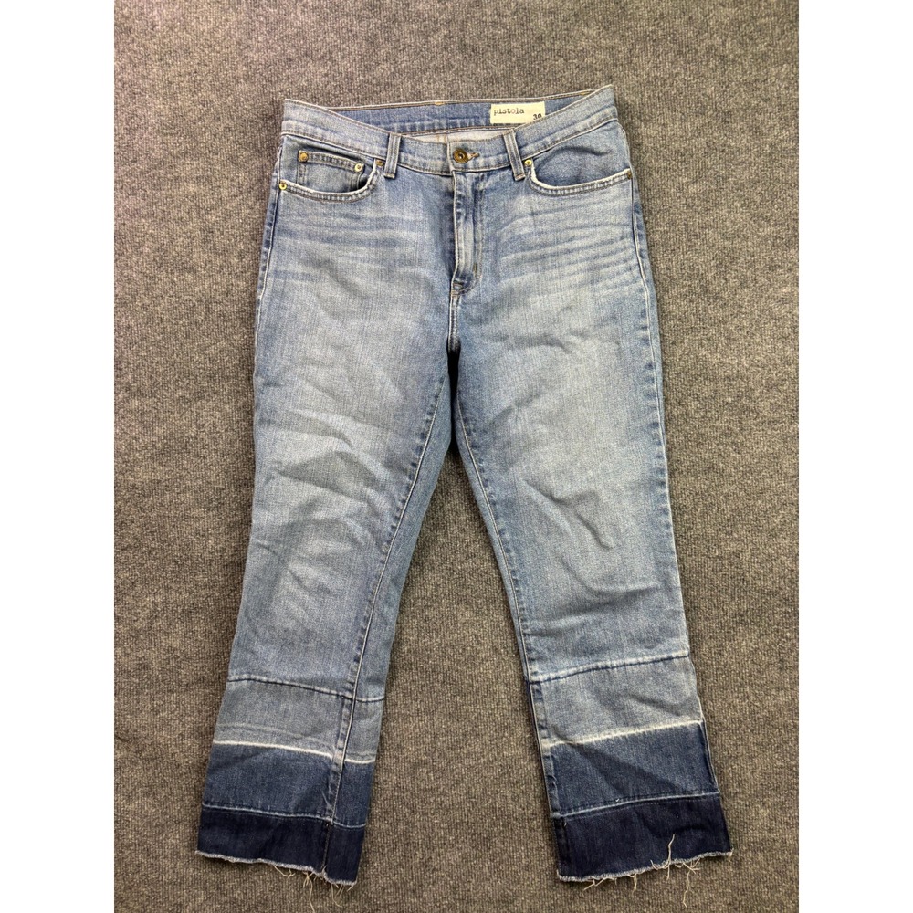 Pistola Jeans Women 30 Blue Colorblock Released Hem High Rise Straight Leg Denim